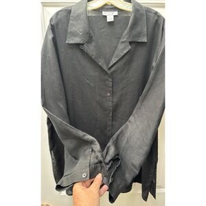 Sutton Studio Blouse 100% Linen Women's Plus Size 2X Long Length‎ Side Slits